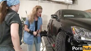Two sexy lesbians have lesbian sex in the garage, diving deep with passion