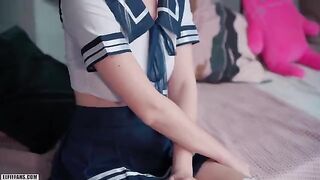 A kawaii schoolgirl got a creampie and a cumshot on her face - a very hot scene!