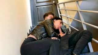 The couple has sex on the stairs of their apartment, it's very hot!