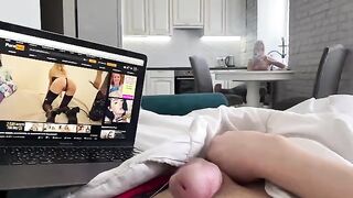 The blonde catches a guy jerking off and offers her help