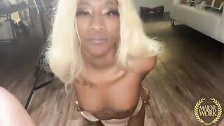 Petite ebony star Mini Stallion gets smashed hard