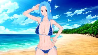 A busty woman named Vivi is having fun on the beach in this explicit anime scene