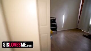 Hot step sister interrupted while performing a naughty show