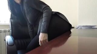 Girl was caught masturbating at her workplace in a risky spot