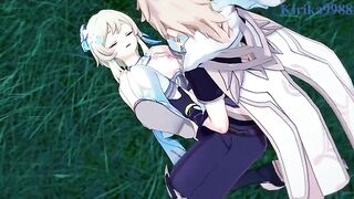 Aether fucks hot Lumine in the meadow of Genshin Impact
