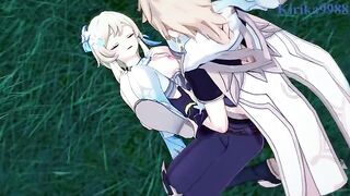 Aether fucks hot Lumine in the meadow of Genshin Impact