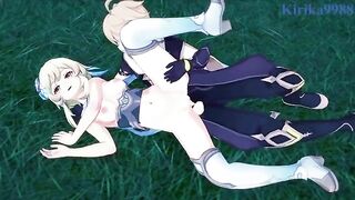 Aether fucks hot Lumine in the meadow of Genshin Impact