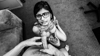 French instrumental music and black and white style for a porn audition with Mia Khalifa