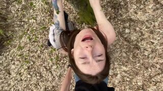 The wife made a blowjob and had sex with a forester outdoors