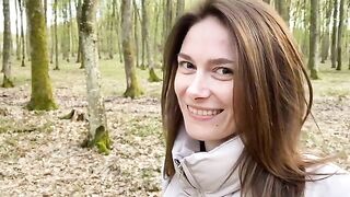 The wife made a blowjob and had sex with a forester outdoors