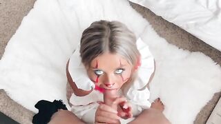 Little crazy bitch sucked my cock before the Halloween party, what a wild ride!