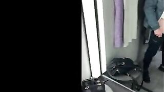 A fat drop of semen on the face of a thick white girl in the fitting room