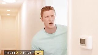 Mellanie Monroe, stuck with laundry, gets help from her stepson in a steamy Brazzers scene