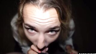 The cutie swallows a huge load after doggy fuck on public playground