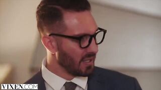 A model gave the designer a blowjob and got fucked hard in return