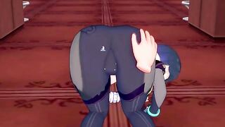 A beautiful woman with a charming character has sex with a man in Genshin Impact