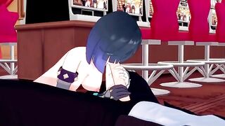 A beautiful woman with a charming character has sex with a man in Genshin Impact