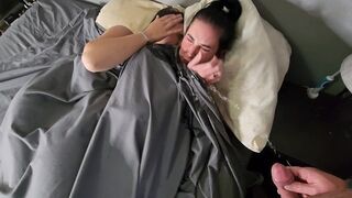 I pee on two girls in bed, they wet their panties and make out