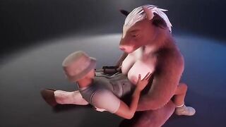 A ranger gets milked by a furry cow in a wild scenario