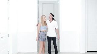 Skinny blonde Madison Summers fucked hard in the kitchen, a passionate scene