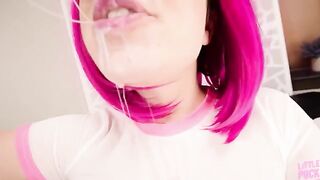 Multiple loads on the face of a pink-haired slut