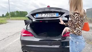 A beautiful Italian girl buys a used car and fucks the seller in it