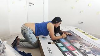 My stepmom fucked through a box hole, she thought it was my dad