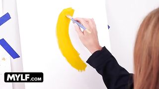 Artistic MILF with big tits fucks her nude painting model hard