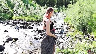 Steaming teen redhead gets banged outdoors and gets creampied