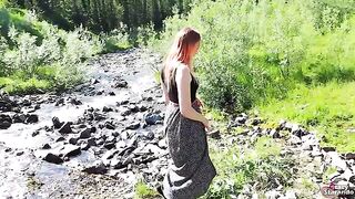Steaming teen redhead gets banged outdoors and gets creampied