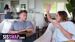 Two stepsisters get fucked by their guy friends in a steamy swap