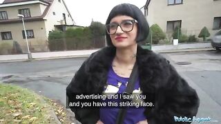 Candy Scott, the petite French beauty with striking glasses, gets her wet pussy filled for cash
