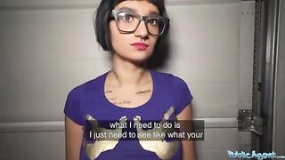 Candy Scott, the petite French beauty with striking glasses, gets her wet pussy filled for cash