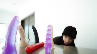 I get my ass and pussy fucked with neighbor’s dildos until I squirt
