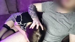 girl sitting next got horny and fucked her mouth