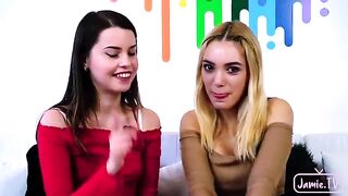 Two cute girls share a huge cock in an intense threesome