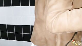 Babe fucked in the ass in public toilet is very risky
