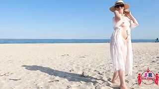 A couple has sex for the first time on a public naked beach
