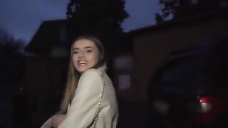 Public agent asked French babe to show her small tits on the street for money