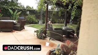 Fit brunette lets her stepdad finger and fuck her by the pool in a taboo encounter