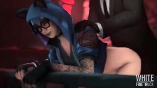 Hentai compilation with a lynx character from Fortnite in 3D action