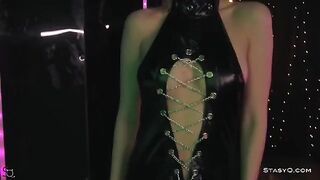 A skinny teen, AngelQ, stripped on stage with stunning high heels