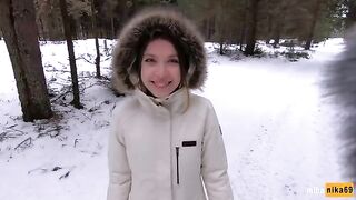 I like sex in the quick outdoors even in winter - Cum on my pretty face POV