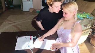 The student could not pass the subject, so she sucked the dick of the tutor