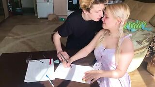 The student could not pass the subject, so she sucked the dick of the tutor