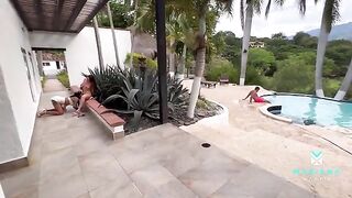 I fucked my boyfriend and his stepsister by the poolside