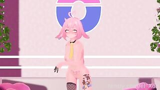 A VTuber experiences her first anal sex with a butt plug in a steamy scene