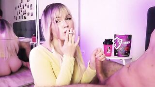 A girl either smokes a cigarette or sucks dick, exclusive HD content
