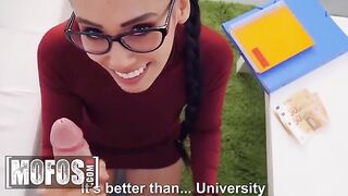 Andreina DeLuxe lets Jordi study her tits and ass for money in steamy Mofos scene