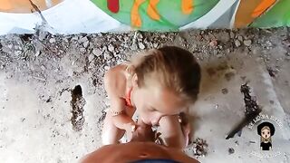 The cute blonde babe got fucked by a guy in the ruin